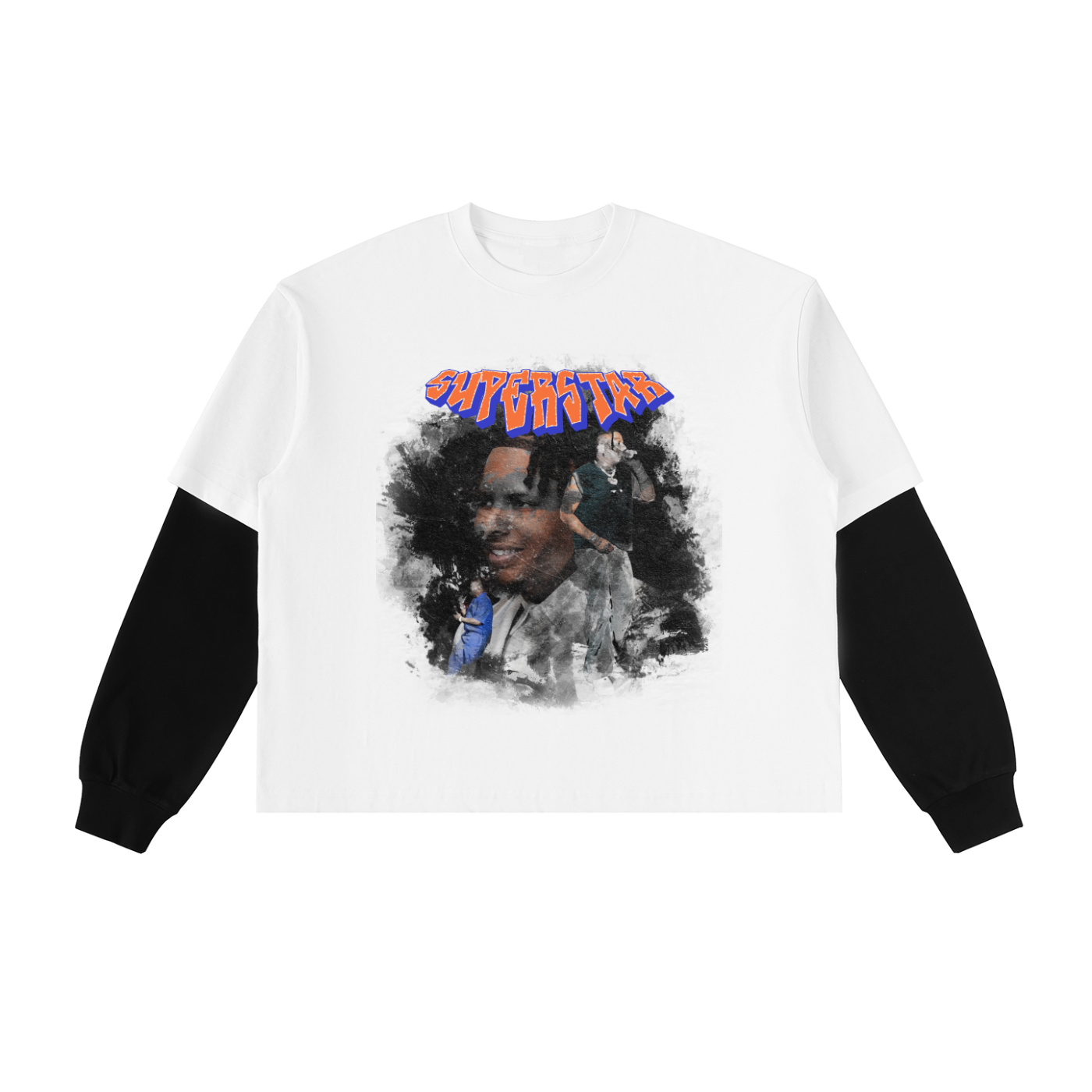 Layered Contrast Sleeve Cotton T-Shirt