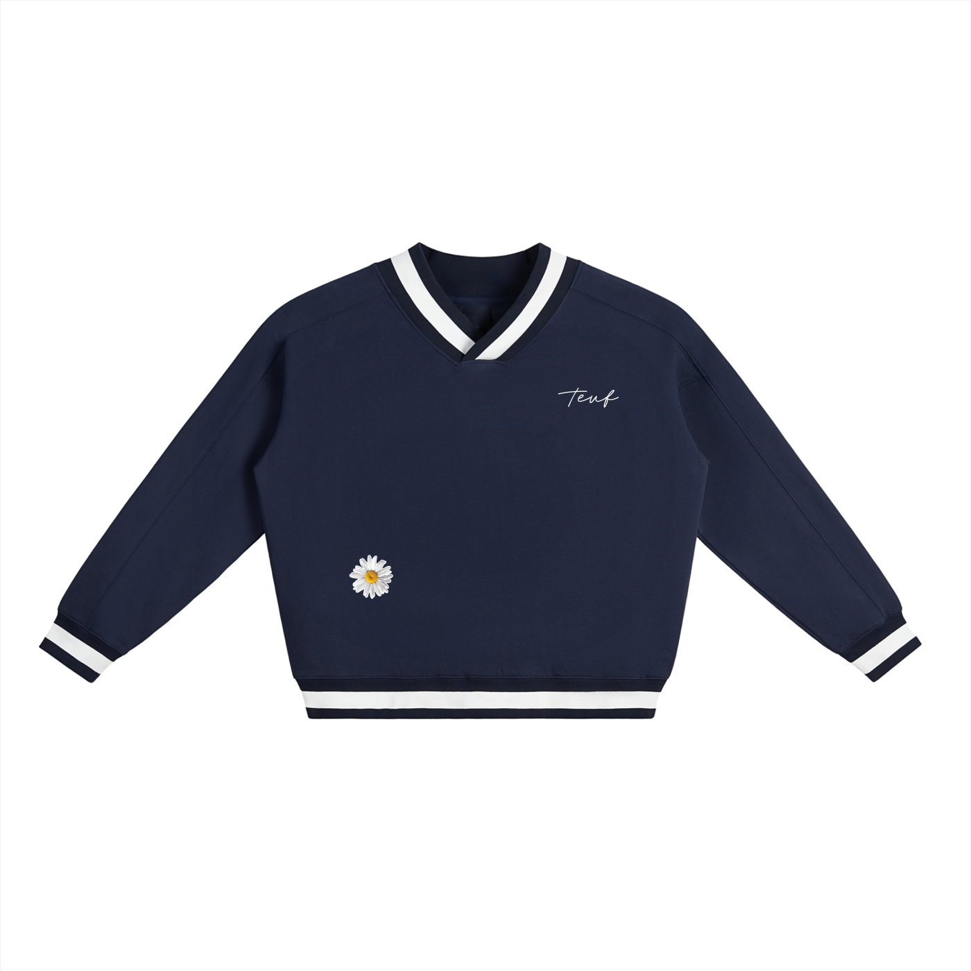 V-Neck Contrast Collar Boxy Sweatshirt