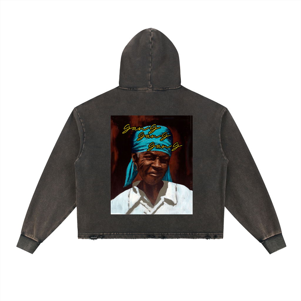 Vintage Washed Frayed-Hem Hoodie