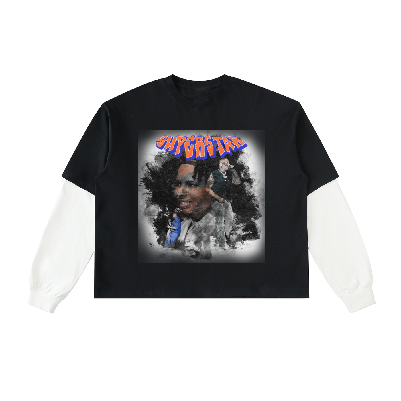 Layered Contrast Sleeve Cotton T-Shirt